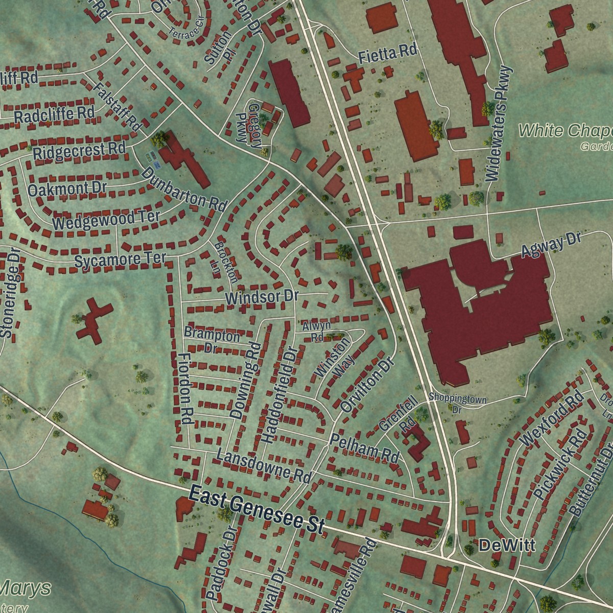 Second close-up of the map of De Witt, New York print showing more streets and buildings