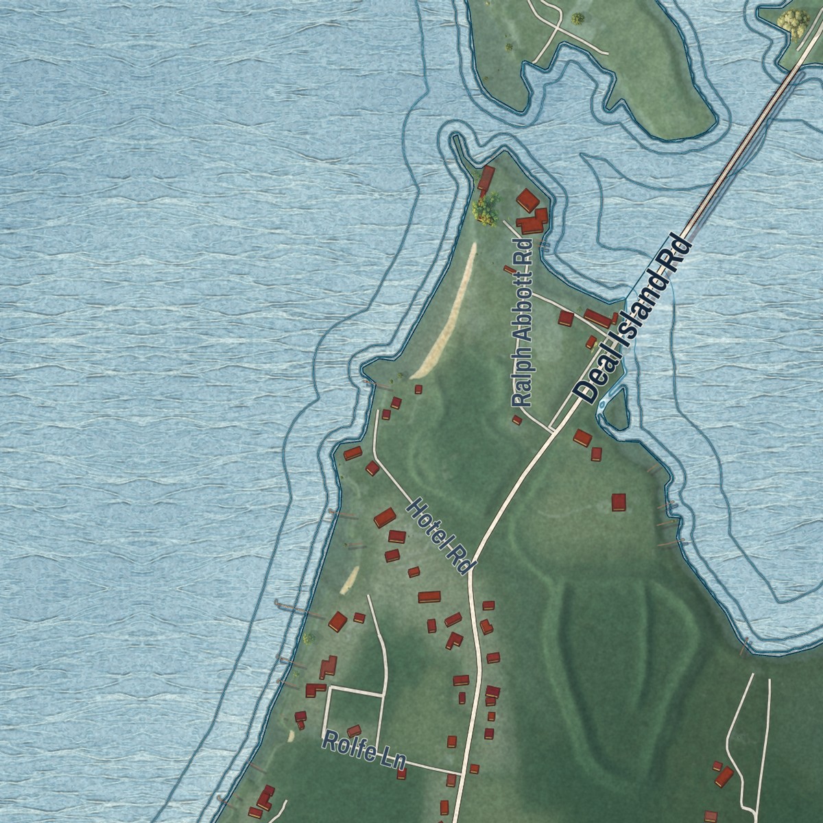 Second close-up of the map of Deal Island, Maryland print showing more streets and buildings