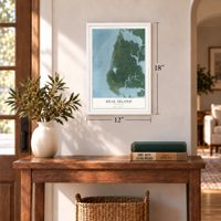 Deal Island, Maryland map, 12 x 18 inch print in a white frame in an entryway