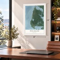 Deal Island, Maryland map, 18 x 24 inch print in a white frame in a home office