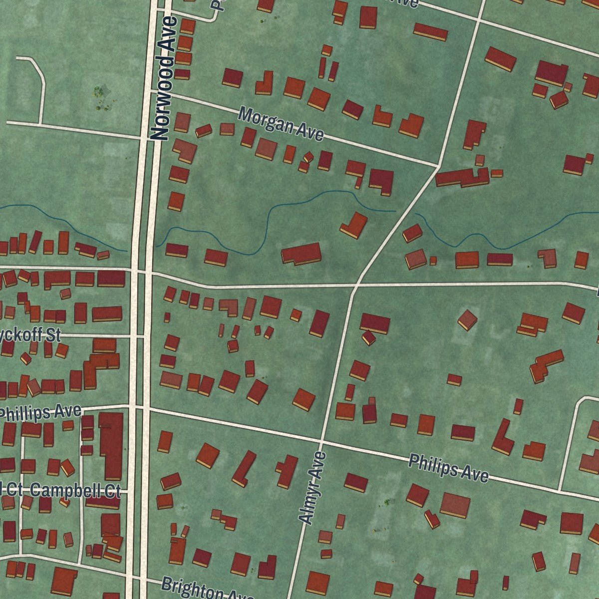 Second close-up of the map of Deal, New Jersey print showing more streets and buildings