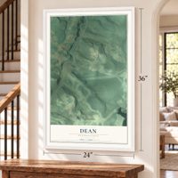 Dean, Pennsylvania map, 24 x 36 inch print in a white frame by a staircase