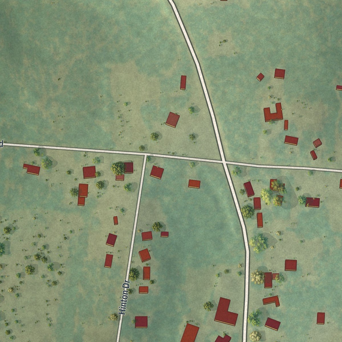 Second close-up of the map of Dearing, Georgia print showing more streets and buildings