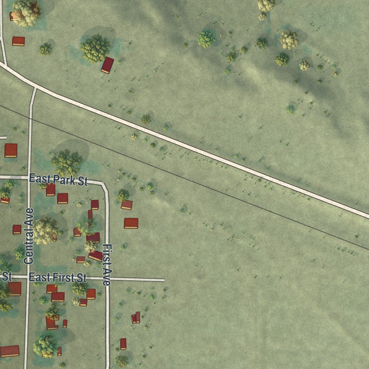 Second close-up of the map of Deaver, Wyoming print showing more streets and buildings