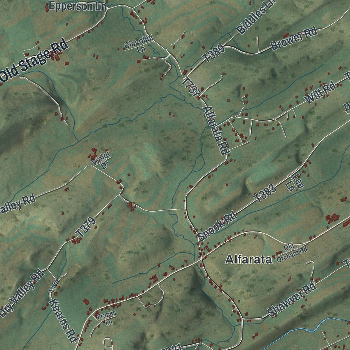 Second close-up of the map of Decatur, Mifflin County, Pennsylvania print showing more streets and buildings
