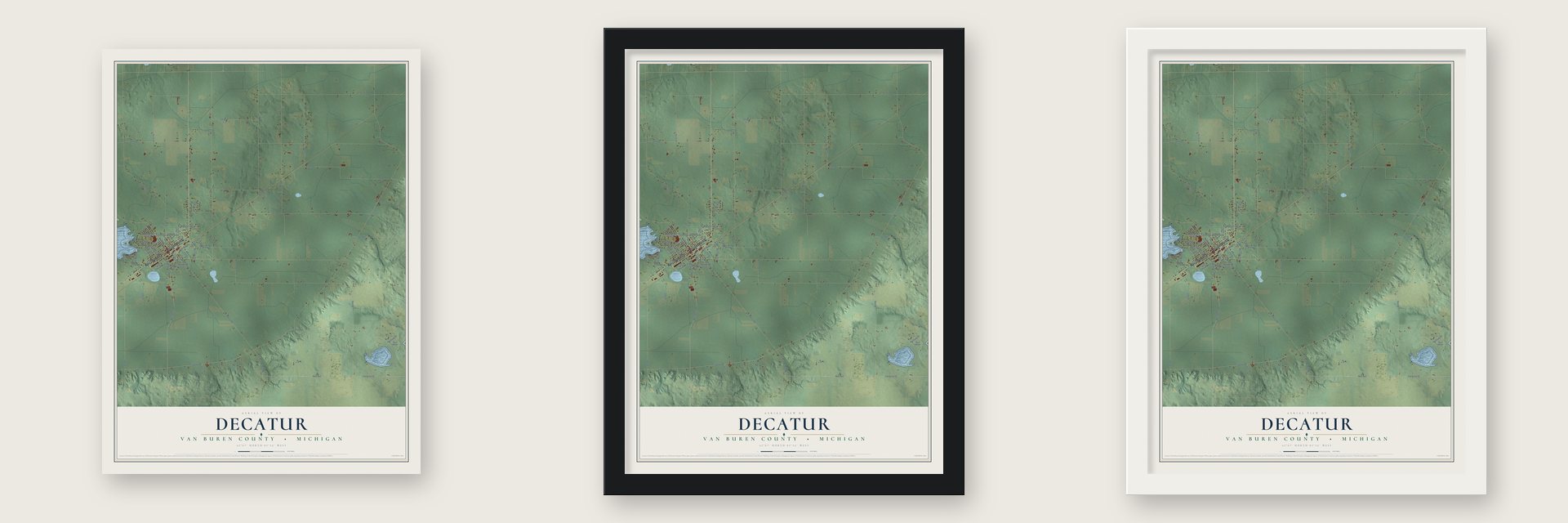 Decatur, Van Buren County, Michigan map unframed, in a black wood frame and in a white wood frame