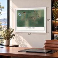 Deckerville, Michigan map, 18 x 24 inch print in a white frame in a home office