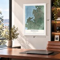 Deephaven, Minnesota map, 18 x 24 inch print in a white frame in a home office