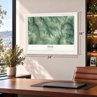 Deer, Arkansas map, 18 x 24 inch print in a white frame in a home office