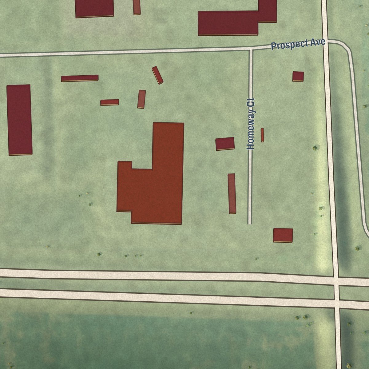 Second close-up of the map of Deer Creek, Illinois print showing more streets and buildings