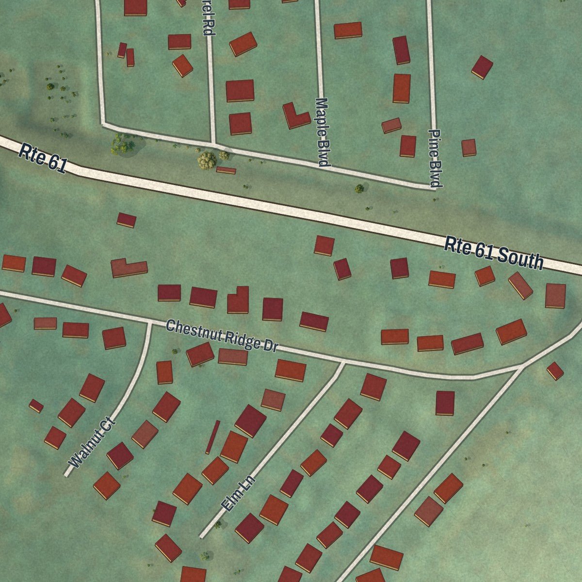 Second close-up of the map of Deer Lake, Pennsylvania print showing more streets and buildings