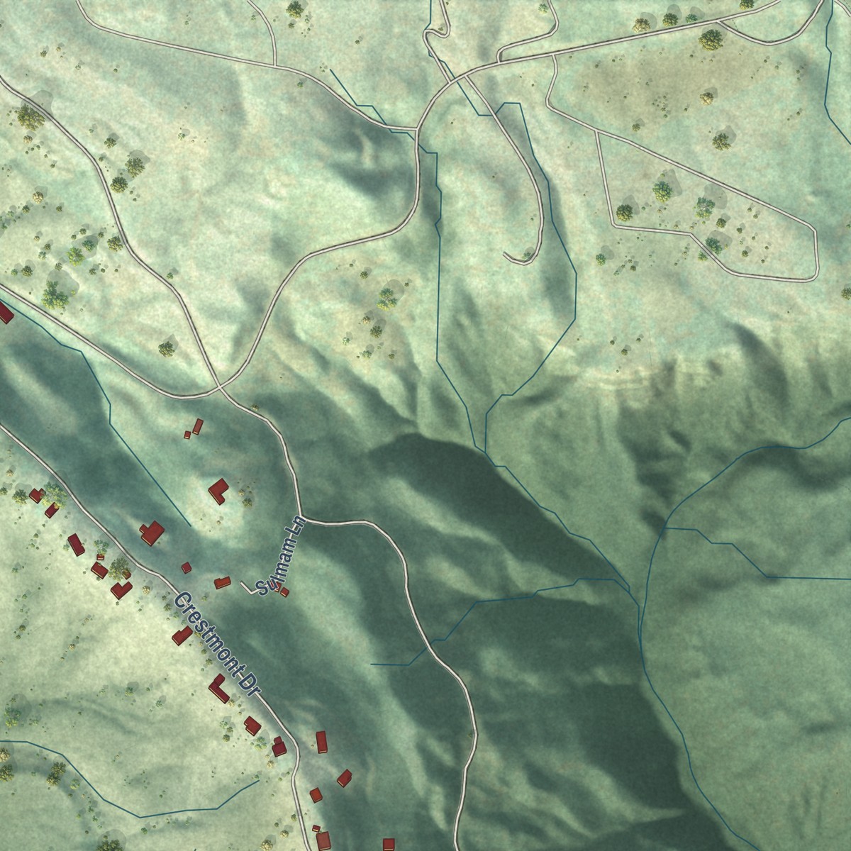Second close-up of the map of Deer Park, California print showing more streets and buildings