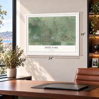 Deer Park, Illinois map, 18 x 24 inch print in a white frame in a home office