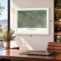Deer Park, Ohio map, 18 x 24 inch print in a white frame in a home office