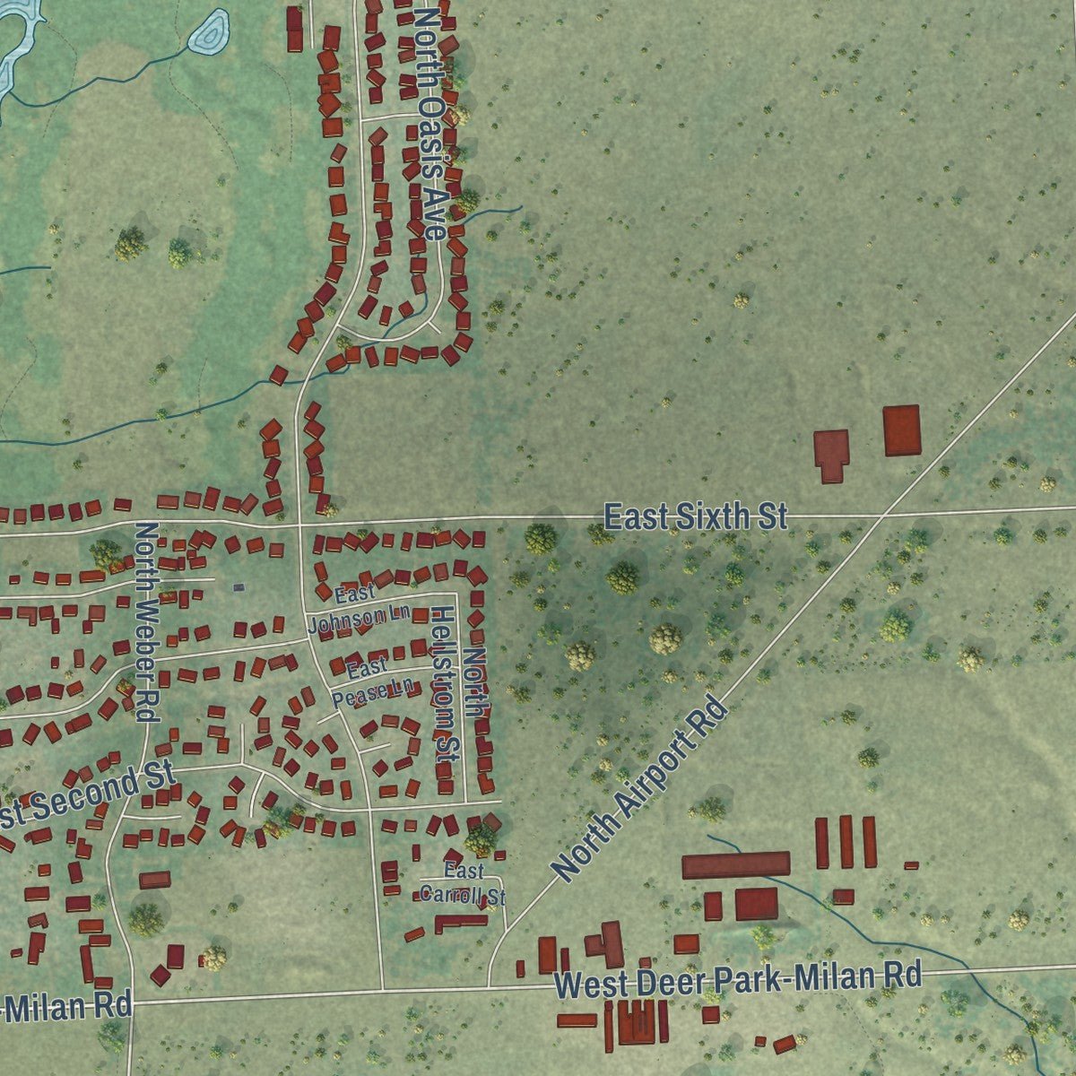 Second close-up of the map of Deer Park, Washington print showing more streets and buildings