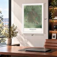 Deerfield, Illinois map, 18 x 24 inch print in a white frame in a home office