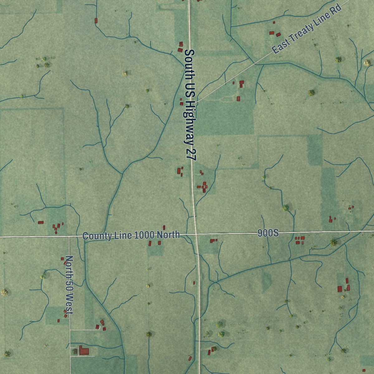Second close-up of the map of Deerfield, Indiana print showing more streets and buildings