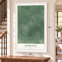 Deerfield, Isabella County, Michigan map, 24 x 36 inch print in a white frame by a staircase