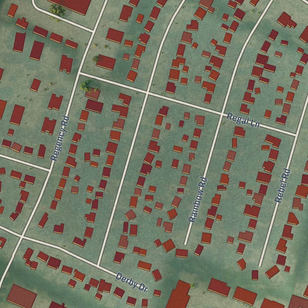 Second close-up of the map of Deerfield, Kentucky print showing more streets and buildings
