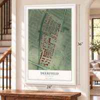 Deerfield, Kentucky map, 24 x 36 inch print in a white frame by a staircase