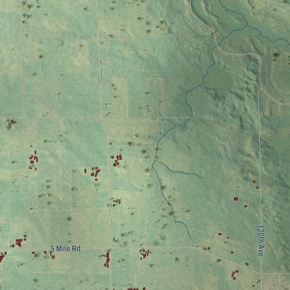 Second close-up of the map of Deerfield Township, Mecosta County, Michigan print showing more streets and buildings