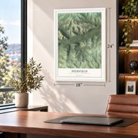Deerfield, Tioga County, Pennsylvania map, 18 x 24 inch print in a white frame in a home office