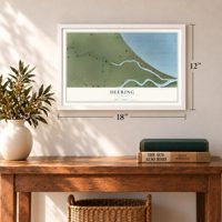 Deering, Alaska map, 12 x 18 inch print in a white frame in an entryway