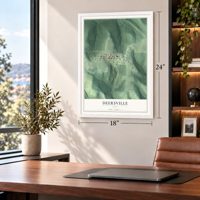 Deersville, Ohio map, 18 x 24 inch print in a white frame in a home office