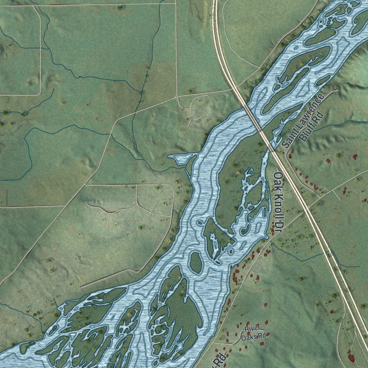 Second close-up of the map of Dekorra, Wisconsin print showing more streets and buildings