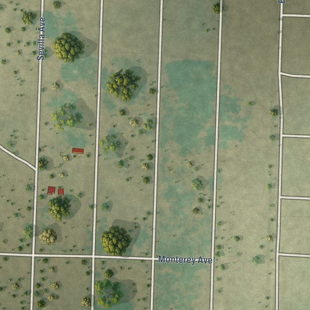 Second close-up of the map of Del Mar Heights, Texas print showing more streets and buildings