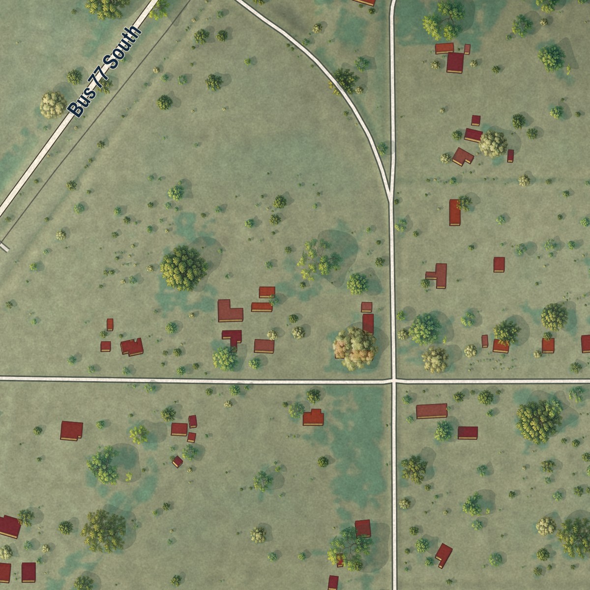 Second close-up of the map of Del Sol, Texas print showing more streets and buildings