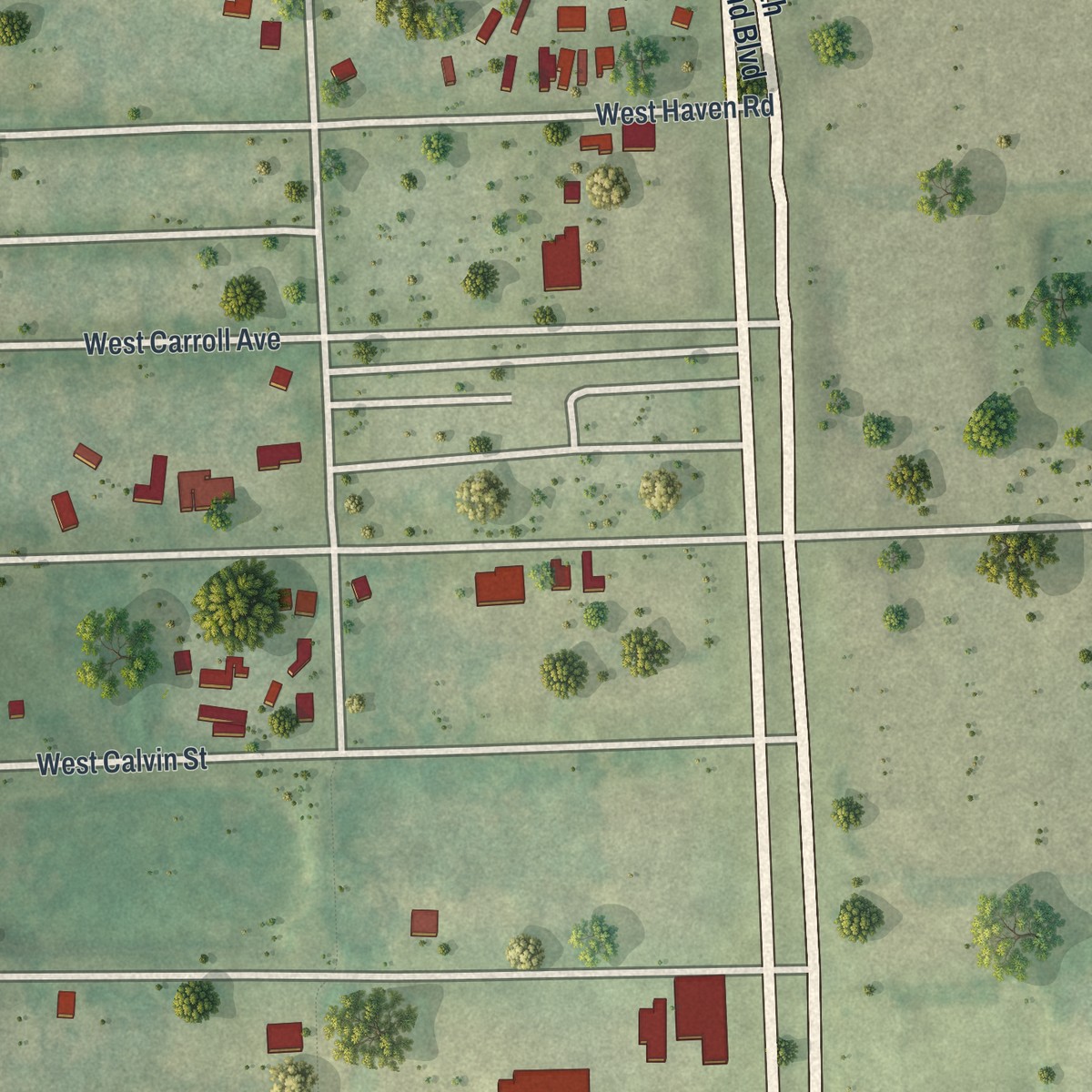 Second close-up of the map of DeLand Southwest, Florida print showing more streets and buildings