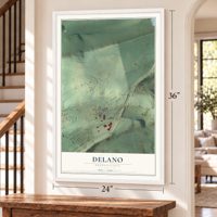 Delano, Pennsylvania map, 24 x 36 inch print in a white frame by a staircase