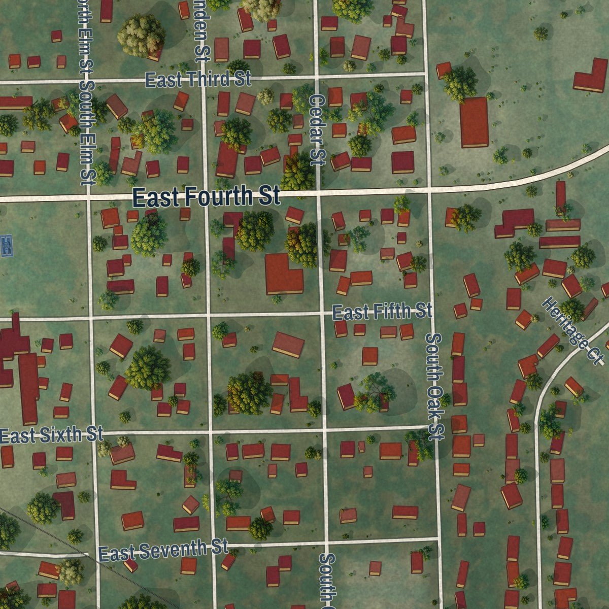 Second close-up of the map of Delavan, Illinois print showing more streets and buildings