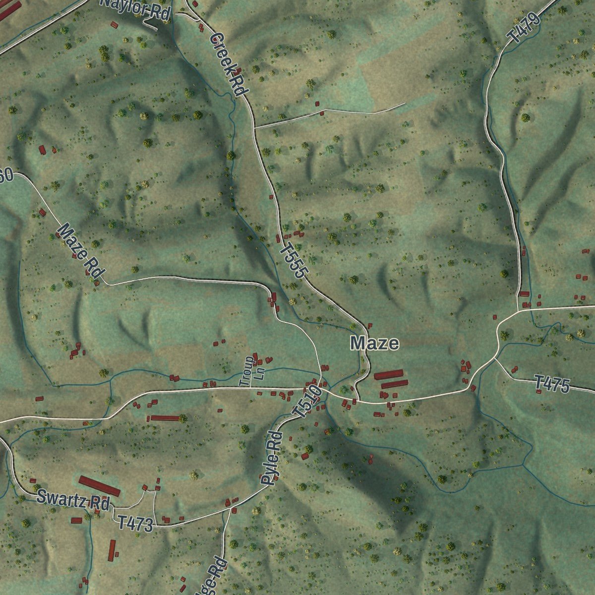 Second close-up of the map of Delaware, Juniata County, Pennsylvania print showing more streets and buildings