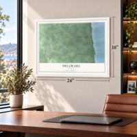 Delaware, Michigan map, 18 x 24 inch print in a white frame in a home office
