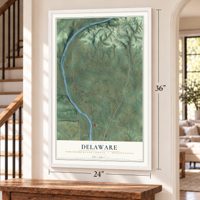 Delaware, Northumberland County, Pennsylvania map, 24 x 36 inch print in a white frame by a staircase