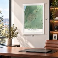 Delaware Park, New Jersey map, 18 x 24 inch print in a white frame in a home office
