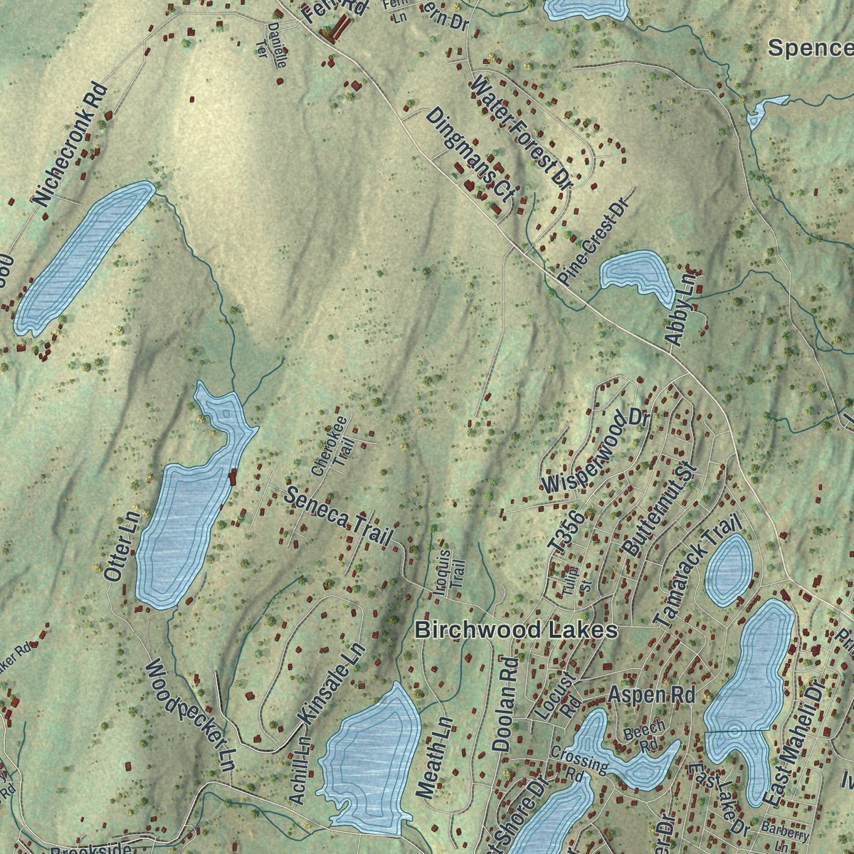 Second close-up of the map of Delaware, Pike County, Pennsylvania print showing more streets and buildings