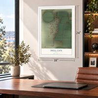 Dell City, Texas map, 18 x 24 inch print in a white frame in a home office