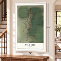 Dell City, Texas map, 24 x 36 inch print in a white frame by a staircase