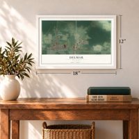 Delmar, Delaware map, 12 x 18 inch print in a white frame in an entryway