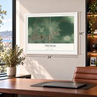 Delmar, Delaware map, 18 x 24 inch print in a white frame in a home office