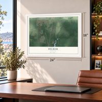 Delmar, Maryland map, 18 x 24 inch print in a white frame in a home office