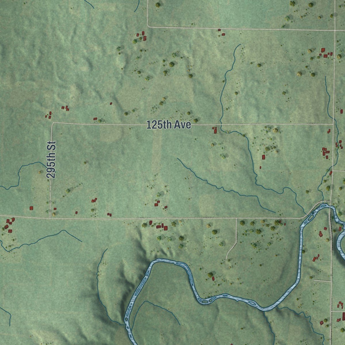Second close-up of the map of Delmar, Wisconsin print showing more streets and buildings