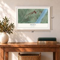 Delray, Michigan map, 12 x 18 inch print in a white frame in an entryway