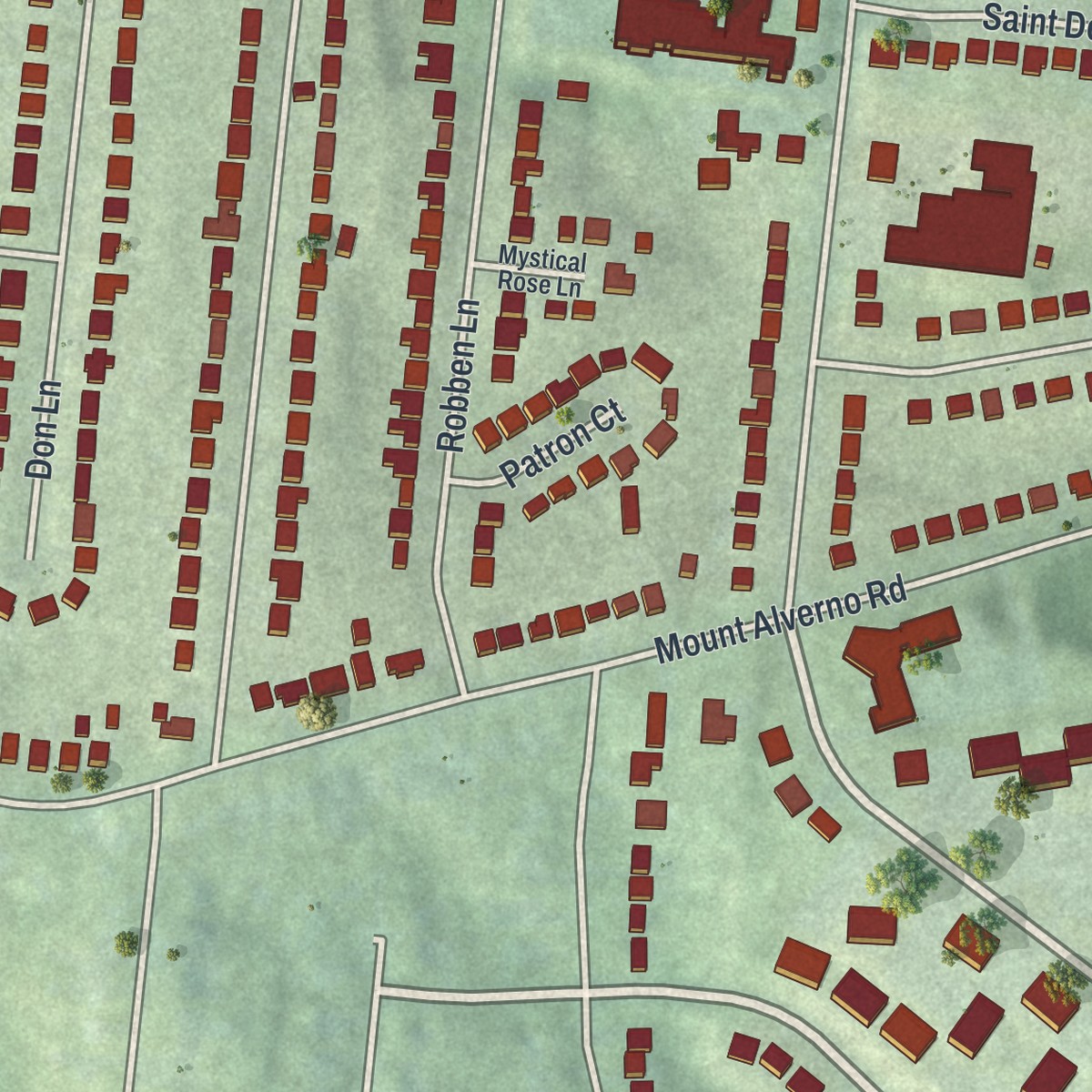 Second close-up of the map of Delshire, Ohio print showing more streets and buildings