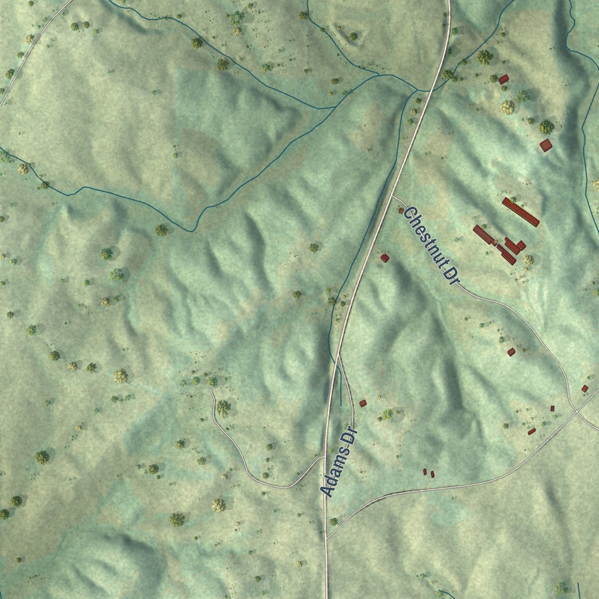 Second close-up of the map of Delta, Alabama print showing more streets and buildings