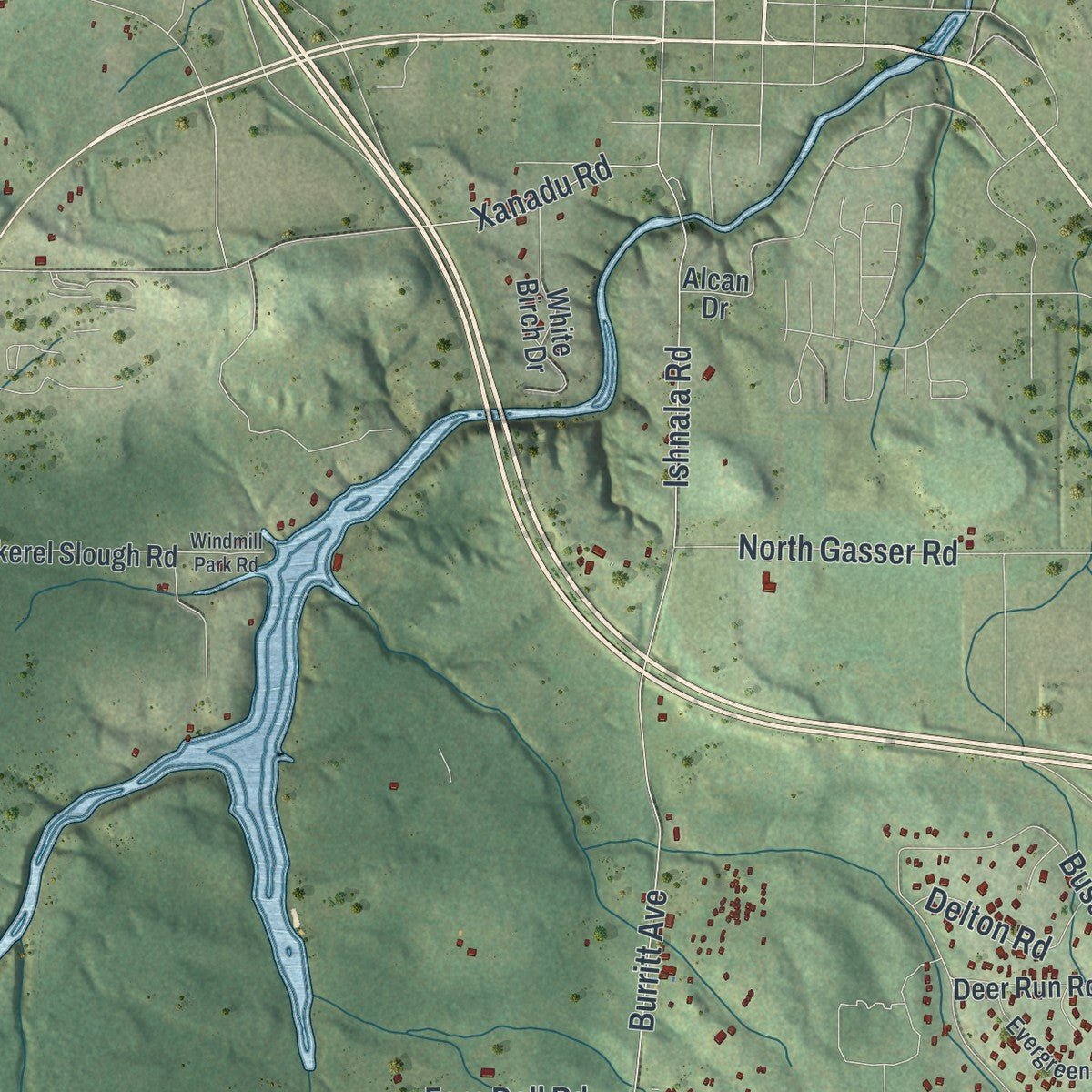 Second close-up of the map of Delton, Wisconsin print showing more streets and buildings