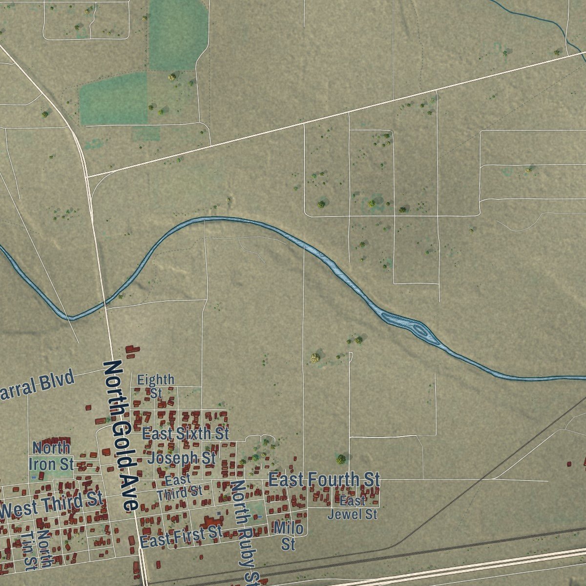 Second close-up of the map of Deming, New Mexico print showing more streets and buildings